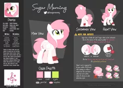 Size: 4200x3000 | Tagged: safe, artist:sugar morning, derpibooru import, oc, oc:sugar morning, unofficial characters only, pegasus, pony, butt, chibi, female, image, mare, plot, png, reference sheet, show accurate, smiling, solo, standing, text