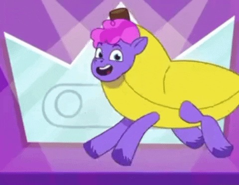 Size: 480x372 | Tagged: safe, derpibooru import, screencap, earth pony, pony, my little pony: tell your tale, spoiler:g5, spoiler:my little pony: tell your tale, spoiler:tyts01e21, banana, banana costume, banana suit, clothes, costume, cropped, food, food costume, g5, image, jpeg, male, my bananas, open mouth, solo, stallion