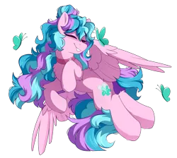 Size: 2343x2100 | Tagged: safe, artist:crimmharmony, derpibooru import, oc, unofficial characters only, butterfly, insect, pegasus, pony, choker, commission, eyes closed, flying, high res, image, multicolored mane, png, simple background, smiling, solo, spread wings, transparent background, wings