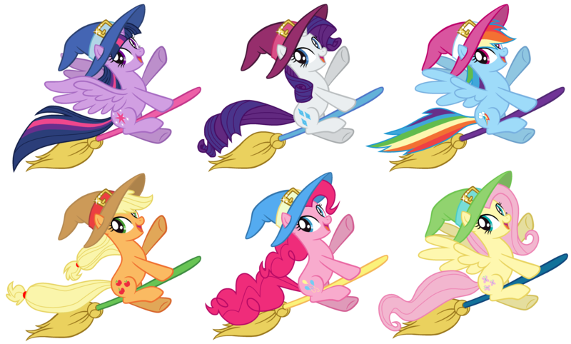 Size: 4881x2940 | Tagged: safe, artist:lillyleaf101, derpibooru import, applejack, fluttershy, pinkie pie, rainbow dash, rarity, twilight sparkle, twilight sparkle (alicorn), alicorn, pony, broom, cute, dashabetes, diapinkes, flying, flying broomstick, hat, image, jackabetes, mane six, png, raribetes, shyabetes, simple background, transparent background, twiabetes, witch hat