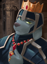Size: 156x210 | Tagged: artist needed, source needed, safe, derpibooru import, oc, unofficial characters only, diamond dog, equestria at war mod, armor, bust, clothes, crown, diamond dog oc, green eyes, image, jewelry, male, necklace, png, portrait, regalia, royalty, scar, smiling, smirk