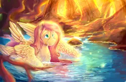 Size: 4896x3180 | Tagged: safe, artist:aquagalaxy, artist:earthsong9405, banned from derpibooru, deleted from derpibooru, derpibooru import, fluttershy, duck pony, original species, pegasus, pony, crepuscular rays, female, flutterswan, forest, high res, image, large wings, mare, png, scenery, scenery porn, solo, swimming, tree, water, wet, wet mane, wings
