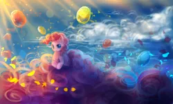 Size: 3240x1941 | Tagged: safe, artist:aquagalaxy, derpibooru import, pinkie pie, earth pony, pony, balloon, female, image, impossibly long tail, long tail, mare, png, solo, tail