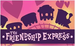 Size: 844x520 | Tagged: safe, friendship celebration, heart, image, png, postcard, silhouette, text, the friendship express, train, train tracks