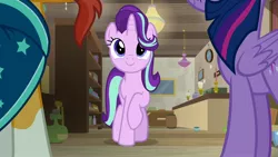 Size: 1920x1080 | Tagged: safe, derpibooru import, screencap, starlight glimmer, sunburst, twilight sparkle, twilight sparkle (alicorn), alicorn, pony, unicorn, season 7, uncommon bond, 1080p, 1920x1080, cute, female, glimmerbetes, happy, image, jpeg, male, mare, smiling, stallion, trio