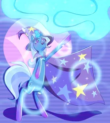 Size: 3244x3631 | Tagged: safe, artist:kaiyotezenboo, derpibooru import, trixie, pony, unicorn, cape, clothes, female, gradient hooves, hat, high res, image, magic, mare, png, rearing, solo, wizard hat