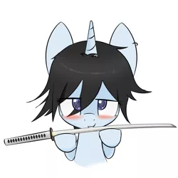 Size: 2299x2299 | Tagged: safe, artist:lofis, derpibooru import, oc, oc:lotus flow, pony, unicorn, bust, colored, female, image, katana, looking at you, mare, png, simple background, sword, weapon