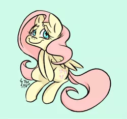 Size: 1024x960 | Tagged: safe, artist:ilcerbiastrello, derpibooru import, fluttershy, pegasus, pony, cute, female, green background, image, jpeg, looking at you, mare, shyabetes, simple background, sitting, smiling, smiling at you, solo