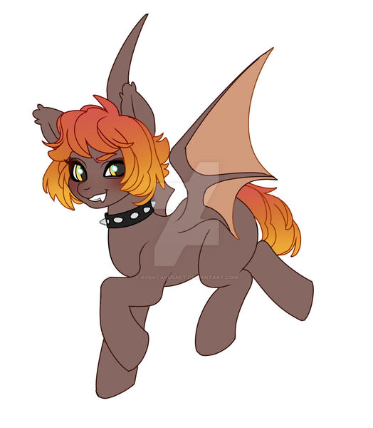 Size: 1280x1466 | Tagged: safe, artist:kusacakusaet, derpibooru import, oc, unofficial characters only, bat pony, pony, bat pony oc, bat wings, blushing, choker, deviantart watermark, grin, image, jpeg, obtrusive watermark, simple background, smiling, solo, spiked choker, watermark, white background, wings