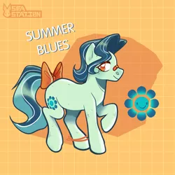 Size: 2000x2000 | Tagged: safe, artist:seasemissary, derpibooru import, oc, oc:summer blues, pony, bow, image, magical lesbian spawn, male, offspring, parent:coco pommel, parent:lyra heartstrings, png, solo, stallion, tail, tail bow