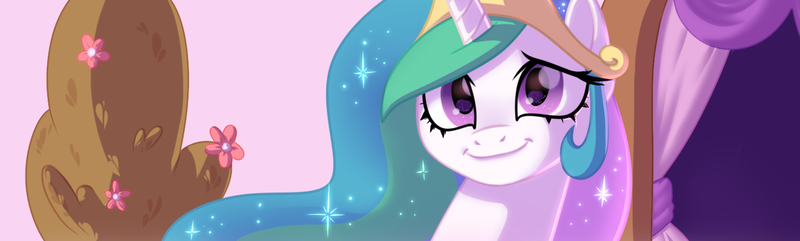 Size: 1473x443 | Tagged: safe, artist:lummh, artist:regendary, derpibooru import, princess celestia, alicorn, pony, comic:the princess of love, bust, female, image, looking at you, mare, png, portrait, smiling, smiling at you, solo