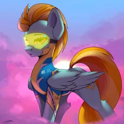 Size: 2048x2048 | Tagged: safe, alternate version, artist:kovoranu, artist:skitsniga, derpibooru import, lightning dust, pegasus, pony, wonderbolts academy, clothes, collaboration, dock, ear fluff, female, goggles, image, leg fluff, mare, png, solo, tail, uniform, wings, wonderbolt trainee uniform