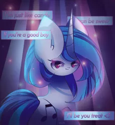 Size: 2250x2450 | Tagged: safe, artist:miryelis, derpibooru import, vinyl scratch, pony, unicorn, big ears, cutie mark, head turn, image, looking at you, png, simple background, smiling, smiling at you, solo, song, text