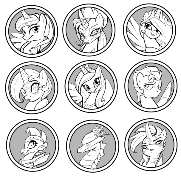 Size: 3763x3720 | Tagged: safe, artist:lummh, derpibooru import, princess cadance, princess celestia, princess luna, oc, alicorn, dragon, pegasus, pony, unicorn, image, medal, png, set