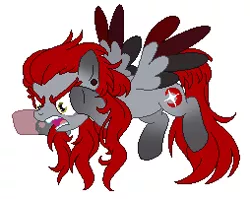 Size: 254x202 | Tagged: safe, artist:kannakiller, derpibooru import, oc, oc:nimea rednight, unofficial characters only, pegasus, pony, angry, base, base used, digital art, ear piercing, earring, female, flying, green eyes, image, jewelry, mare, piercing, pixel art, png, scary face, simple background, solo, wings