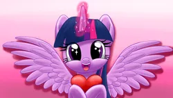Size: 3840x2160 | Tagged: safe, artist:stellardust, derpibooru import, twilight sparkle, twilight sparkle (alicorn), alicorn, pony, bust, cute, female, glow, glowing horn, gradient background, happy, heart, horn, image, looking at you, mare, open mouth, png, solo, starry eyes, twiabetes, wingding eyes