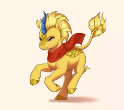 Size: 3600x3200 | Tagged: safe, artist:aquaticvibes, derpibooru import, oc, oc:gold rush, kirin, clothes, cracked horn, determined, galloping, horn, image, png, running, scarf