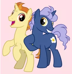 Size: 600x617 | Tagged: safe, artist:cheezedoodle96, derpibooru import, screencap, golden crust, midnight snack (character), pony, unicorn, school daze, duo, duo male, friendship student, gay, goldensnack, grin, happy, image, jpeg, looking at you, male, open mouth, ship, shipping, smiling, smiling grin, stallion