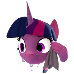 Size: 1080x1080 | Tagged: safe, artist:nevermoredawn, derpibooru import, twilight sparkle, anthro, unicorn, 3d, concerned, disembodied head, emoji, emotes, hand, handkerchief, image, meme, png, simple background, source filmmaker, sweat, sweating profusely, sweating towel guy, towel, transparent background