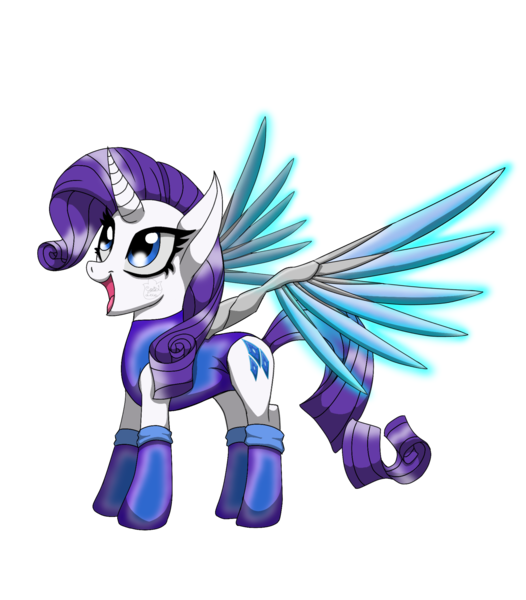 Size: 2682x3057 | Tagged: safe, artist:crystalfire562, derpibooru import, rarity, pony, unicorn, artificial wings, augmented, clothes, happy, image, leotard, mechanical wing, png, simple background, solo, transparent background, wings