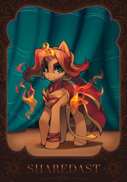 Size: 1431x2048 | Tagged: safe, artist:share dast, derpibooru import, pony, unicorn, female, fire, horn, image, jpeg, looking at you, mare, solo