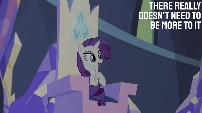 Size: 1280x720 | Tagged: safe, derpibooru import, edit, edited screencap, editor:quoterific, screencap, rarity, pony, unicorn, season 5, the cutie map, female, image, jpeg, mare, open mouth, open smile, smiling, solo, text, twilight's castle