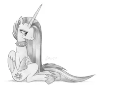 Size: 3460x2388 | Tagged: safe, artist:flutterstormreturns, derpibooru import, princess celestia, alicorn, pony, between dark and dawn, season 9, spoiler:s09, celestia is not amused, collar, crossed arms, dyed mane, female, hoof shoes, image, makeover, makeup, mare, png, spiked collar, unamused