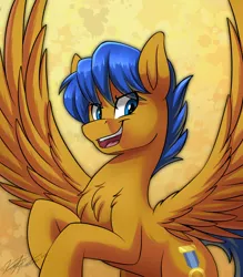 Size: 2800x3200 | Tagged: safe, artist:kaylerustone, derpibooru import, oc, oc:crushingvictory, unofficial characters only, pegasus, pony, chest fluff, image, jpeg, pegasus oc, rearing, simple background, smiling, solo, spread wings, wings