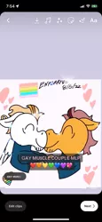 Size: 591x1280 | Tagged: safe, artist:enperry88, derpibooru import, brickhouse, bulk biceps, earth pony, pegasus, pony, black shirt, boop, bulkton, clothes, duo, duo male, ear piercing, earring, floppy ears, gay, gay couple, gay marriage, gay pride flag, happy, heart, holding each other, holding hooves, image, jewelry, jpeg, long sleeved shirt, long sleeves, looking at each other, looking at someone, love, male, muscle pony, noseboop, nuzzling, piercing, pride, pride flag, shirt, smiling, smiling at each other, stallion, stallion on stallion