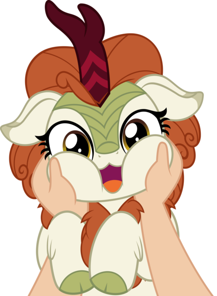 Size: 3668x5000 | Tagged: safe, artist:jhayarr23, derpibooru import, autumn blaze, human, kirin, :3, absurd resolution, awwtumn blaze, commission, commissioner:raritybro, cute, female, floppy ears, image, looking at you, offscreen character, open mouth, png, pov, simple background, smiling, squishy cheeks, transparent background, weapons-grade cute, ych result