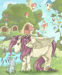 Size: 1127x1370 | Tagged: safe, artist:tamagachi-chan, derpibooru import, angel bunny, fluttershy, pony, rabbit, animal, fluttershy's cottage, image, jpeg, realistic, unshorn fetlocks