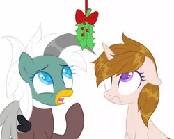 Size: 1280x1025 | Tagged: safe, artist:hoochuu, derpibooru import, oc, oc:duk, unofficial characters only, duck pony, hybrid, original species, pegasus, pony, unicorn, base used, commission, eyelashes, female, holly, holly mistaken for mistletoe, horn, image, jpeg, mare, pony hybrid, smiling, unicorn oc, ych result