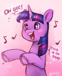 Size: 1611x1977 | Tagged: safe, artist:buttersprinkle, derpibooru import, twilight sparkle, unicorn, dancing, dialogue, dork, female, image, music, music notes, png, solo, solo female, this is my jam, underhoof, unicorn twilight