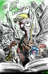 Size: 1300x2000 | Tagged: safe, derpibooru import, ditzy doo, vinyl scratch, pegasus, pony, undead, unicorn, zombie, zombie pony, fallout equestria, image, jpeg, may, nuclear explosion, nuclear weapon, ruins, soldier, the ditzy doo chronicles, weapon