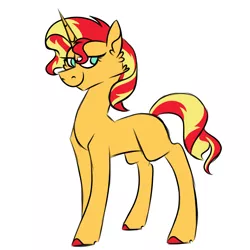 Size: 1100x1100 | Tagged: safe, artist:fuckomcfuck, derpibooru import, sunset shimmer, pony, unicorn, derpibooru exclusive, female, full body, image, looking at you, mare, png, simple background, sketch, smiling, smiling at you, solo, white background