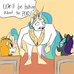 Size: 4900x4900 | Tagged: suggestive, artist:sprinkle-tits, derpibooru import, princess celestia, oc, oc:dyx, oc:nyx, alicorn, beavis and butthead, dialogue, image, png, sex education, speech bubble, trio, vulgar