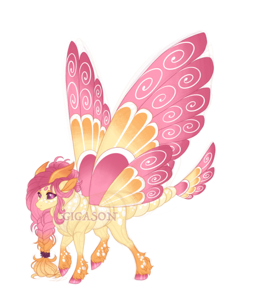 Size: 4400x5200 | Tagged: safe, artist:gigason, derpibooru import, oc, oc:rosy maple, changepony, hybrid, absurd resolution, female, image, interspecies offspring, obtrusive watermark, offspring, parent:fluttershy, parent:thorax, parents:thoraxshy, png, simple background, solo, transparent background, watermark