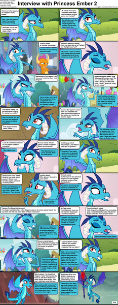 Size: 1282x3304 | Tagged: safe, derpibooru import, princess ember, smolder, dragon, comic:celestia's servant interview, school daze, sweet and smoky, triple threat, caption, cs captions, female, frown, image, png, ponyville, scepter, school of friendship, smiling, smolder is not amused, text, unamused