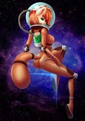 Size: 1400x2000 | Tagged: safe, artist:junglemango, derpibooru import, oc, oc:rusty gears, anthro, pony, bodysuit, clothes, helmet, image, png, solo, space, spacesuit