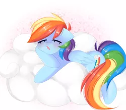 Size: 8000x6981 | Tagged: safe, artist:franshushu, derpibooru import, rainbow dash, pegasus, pony, absurd resolution, advertisement, blushing, cloud, commission, commission info, eyebrows, eyebrows visible through hair, eyes closed, female, image, jpeg, lying down, lying on a cloud, mare, on a cloud, open mouth, prone, sleeping, sleepy, solo