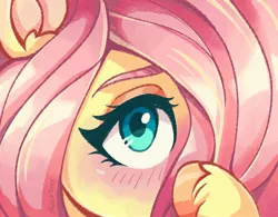 Size: 2048x1596 | Tagged: safe, artist:skysorbett_art, derpibooru import, fluttershy, pegasus, pony, blushing, cute, eyebrows, female, hair over one eye, image, jpeg, looking at you, mare, shy, shyabetes, signature, solo