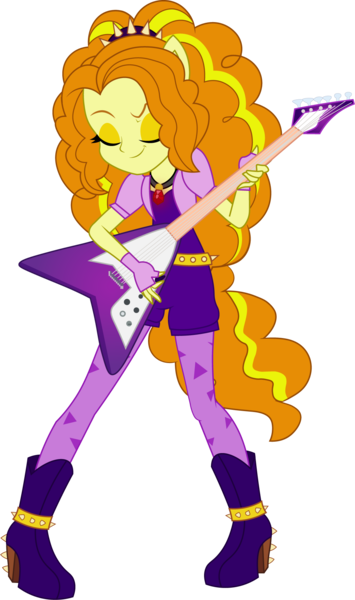 Size: 1122x1899 | Tagged: safe, artist:robocheatsy, derpibooru import, adagio dazzle, anthro, equestria girls, belt, clothes, decoration, electric guitar, eyes closed, eyeshadow, female, gem, gloves, guitar, image, jewelry, long hair, long socks, makeup, musical instrument, necklace, png, pony ears, simple background, solo, transparent background, vector, yellow eyeshadow