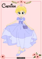 Size: 661x936 | Tagged: safe, artist:excelso36, derpibooru import, oc, oc:cherish lynne, unofficial characters only, human, equestria girls, clothes, commissioner:shortskirtsandexplosions, crossdressing, dress, ear piercing, earring, femboy, girly, image, jewelry, male, piercing, png, princess dress, purse, solo, tiara