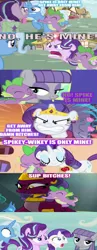 Size: 558x1431 | Tagged: episode needed, safe, edit, edited screencap, editor:undeadponysoldier, ponybooru import, screencap, maud pie, rarity, sphinx (character), spike, starlight glimmer, trixie, dragon, pony, sphinx, unicorn, daring done?, angry, argument, caption, crack shipping, female, he's mine, image, image macro, jaw drop, male, mare, maudspike, png, shipping, shocked, sparity, sparlight, sphike, spike gets all the mares, spixie, straight, sup bitches, text, vulgar