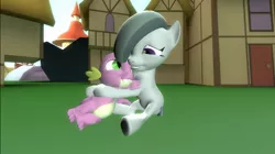 Size: 1024x575 | Tagged: safe, artist:undeadponysoldier, ponybooru import, marble pie, spike, dragon, earth pony, pony, 3d, crack shipping, cute, daaaaaaaaaaaw, female, gmod, grin, happy, house, hug, image, jpeg, male, marblebetes, marblespike, mare, ponyville, shipping, sitting, smiling, snuggling, spikabetes, spikelove, straight