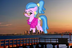 Size: 1500x1000 | Tagged: safe, artist:thegiantponyfan, artist:tsabak, derpibooru import, surf, earth pony, pony, clothes, female, florida, giant pony, giant/macro earth pony, giantess, glasses, highrise ponies, image, irl, macro, mare, mega giant, photo, png, ponies in real life, shirt, tampa