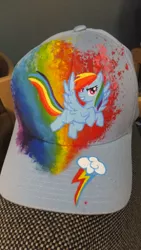 Size: 1840x3264 | Tagged: safe, artist:joellethenose, derpibooru import, rainbow dash, pegasus, pony, baseball cap, cap, craft, cutie mark, hat, image, irl, jpeg, photo, solo