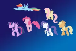 Size: 1800x1200 | Tagged: safe, artist:joellethenose, derpibooru import, applejack, fluttershy, pinkie pie, rainbow dash, rarity, twilight sparkle, twilight sparkle (alicorn), alicorn, earth pony, pegasus, pony, unicorn, female, gradient background, image, jpeg, mane six, mare, silhouette