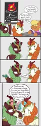 Size: 1626x4960 | Tagged: safe, artist:icey, derpibooru import, autumn blaze, cinder glow, ms. harshwhinny, summer flare, earth pony, kirin, pony, flower, foal's breath, food, image, pepper, png