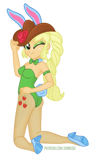 Size: 600x1000 | Tagged: suggestive, artist:jennieoo, derpibooru import, applejack, rabbit, equestria girls, animal, animal costume, braid, bunny costume, bunny ears, bunny suit, butt, clothes, costume, cowboy hat, eyeshadow, hat, high heels, image, looking at you, makeup, one eye closed, playboy bunny, playboy bunny applejack, png, ponytail, sexy, shoes, show accurate, simple background, solo, stupid sexy applejack, transparent background, vector, wink, winking at you